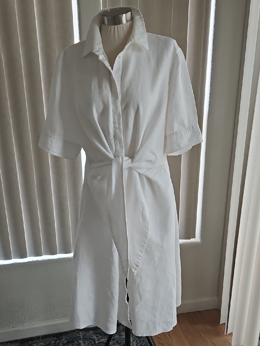 Lauren Ralph Lauren White Tie-Front Midi Shirt Dress